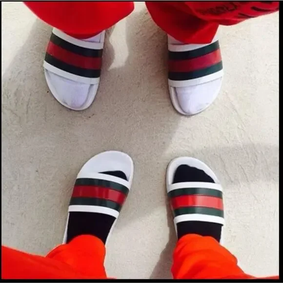 NWT$400 GUCCI Signature Pursuit 72 Stripe Slip-on Slide Sandals Sz 10G (10.5-11) - Picture 2 of 16